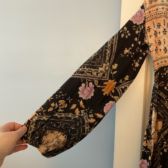 Free People Descanso Mini Dress Brown Floral Size S NWT Boho Hippie Peasant - Picture 6 of 12